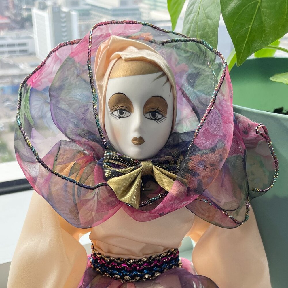 Vintage porcelain Venetian doll - Harlequin - 16 inches- collectible doll